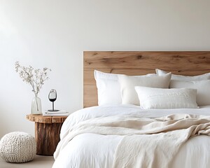 Minimalist bedroom interior with cozy bed, modern bedroom design featuring minimalist decor, bright and serene minimalist bedroom space