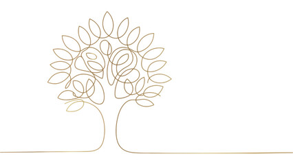 Golden Tree Continuous Line Art on Transparent Background for Nature-Inspired Designs