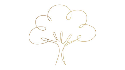 Elegant Golden Tree Outline Vector Illustration on Transparent Background for Creative Design