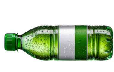 Nigeria flag decorates a water bottle, shot in studio. Concept: national pride. For web, marketing, editorial.