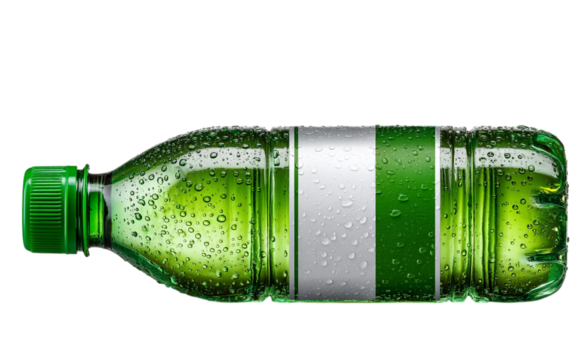 Nigeria flag decorates a water bottle, shot in studio. Concept: national pride. For web, marketing, editorial.