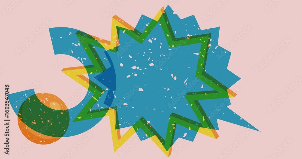 Poster risograph speech bubble with geometric shapes animation. moving object in trendy riso graph design v