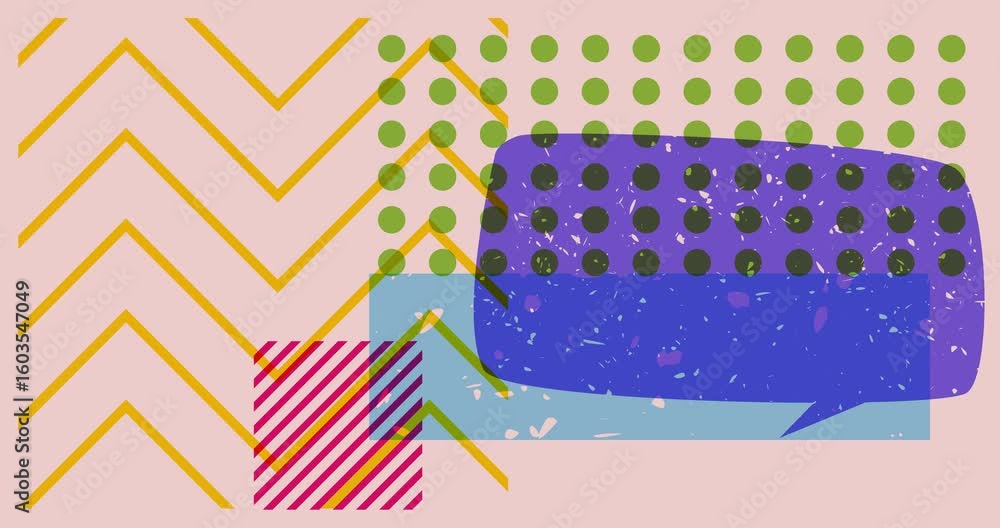 Poster risograph speech bubble with geometric shapes animation. moving object in trendy riso graph design v