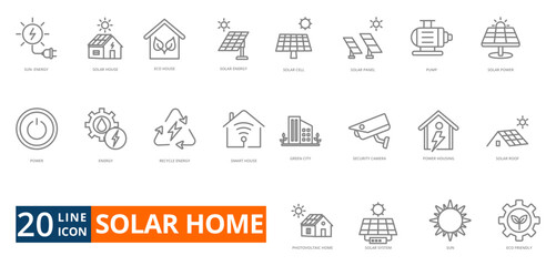 Fototapeta premium solar home line icon set