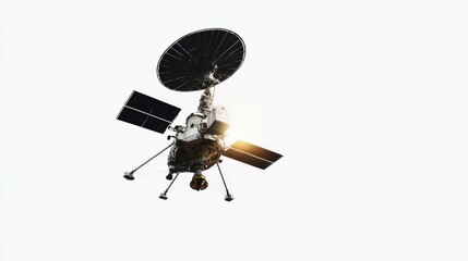Spacecraft orbiting Earth, isolated on white background.