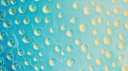 Abstract blue background with water droplets, gradient texture, and light yellow highlights.