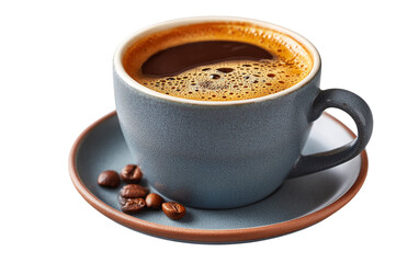 Fototapeta premium Fresh brew coffee steams in cup. Shows freshness, flavor. Use for cafe ads, food blogs, menu design, or social media.