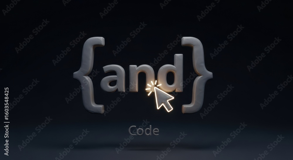 Aufkleber 3 d rendered gray braces and word and with glowing cursor on dark background abstract background