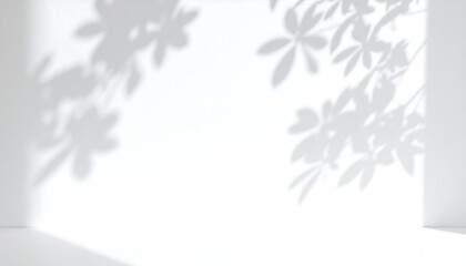 Soft flower shadows cast on plain white wall in natural light, clean minimal background