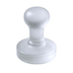 A frosted glass stamp sits on a white background, showcasing a stylish design and smooth texture.