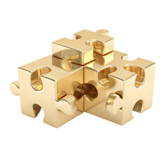 Golden Puzzle: 3D Illustration of Interlocking Pieces Symbolizing Solution and Unity