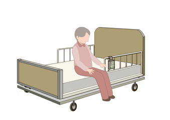 介護ベットを試す老人のカラーイラスト