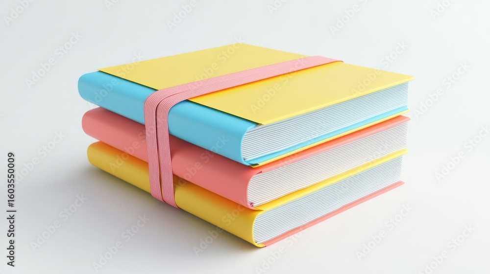 Poster 3d render of notepad stack with elastic band