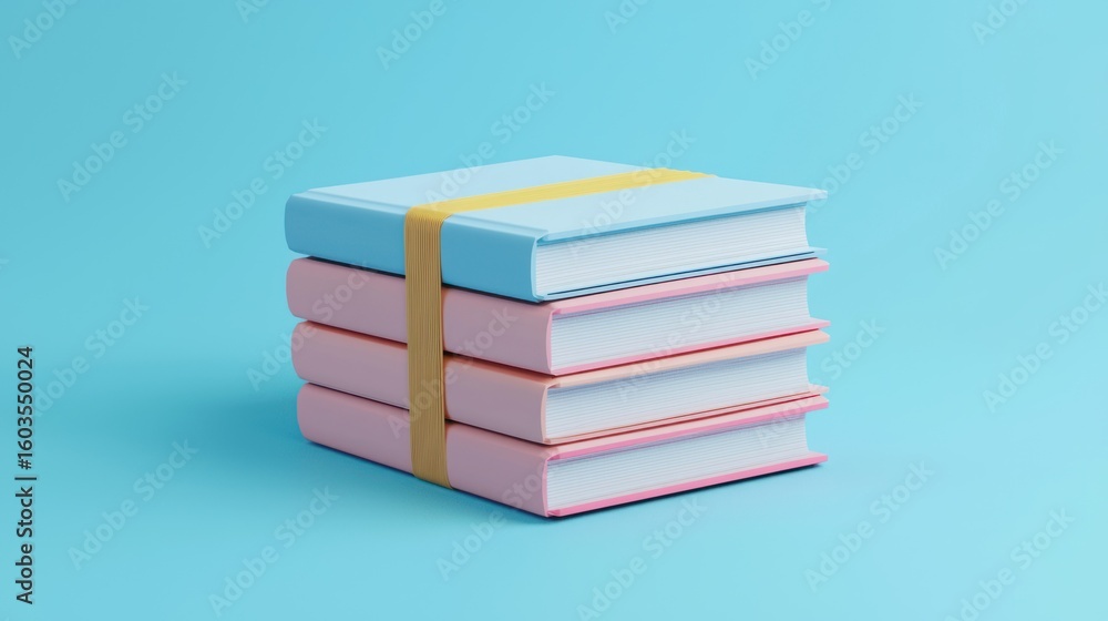 Poster 3d render of notepad stack with elastic band