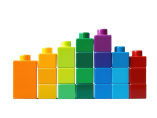Colorful building blocks forming a bar graph represent growth, learning, and playful construction