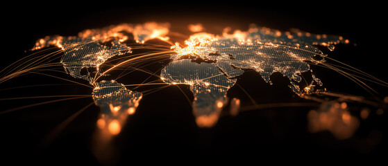 “Glowing world map digital network connection technology global communication abstract