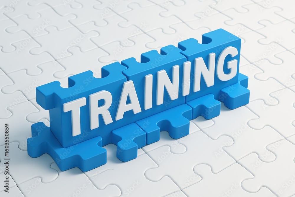 Poster training puzzle: a visually striking image of the word training artfully crafted from blue puzzle pi