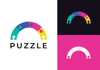 This is a puzzle logo with a colorful bridge shape. This logo is suitable for kindergarten, daycare, children's tutoring, and the like.