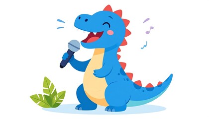 Obraz premium Cartoon dinosaur singing into a microphone