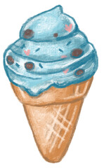 Cute blue chocolate ice cream painting art