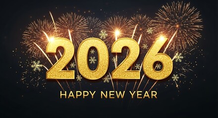 Golden 2026 Happy New Year Fireworks Celebration