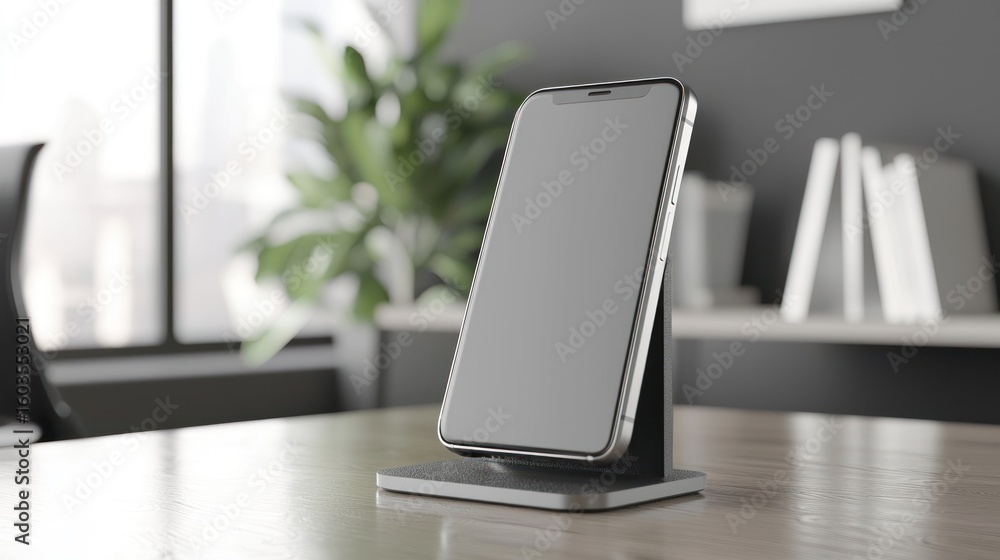 Poster 3d render of smartphone stand with device