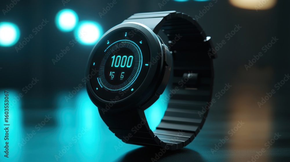 Poster 3d render of smartwatch with digital display