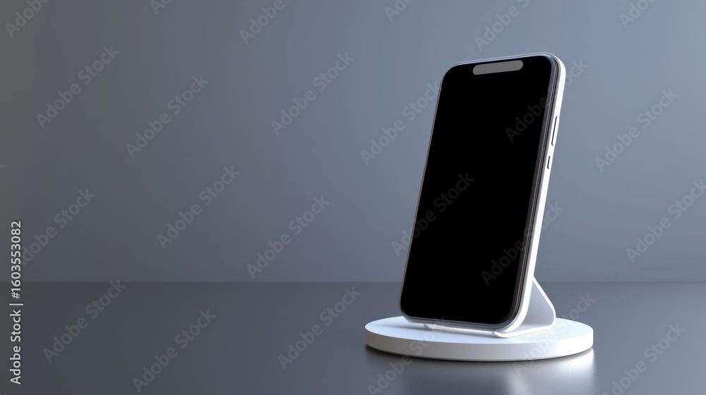Poster 3d render of smartphone stand with device