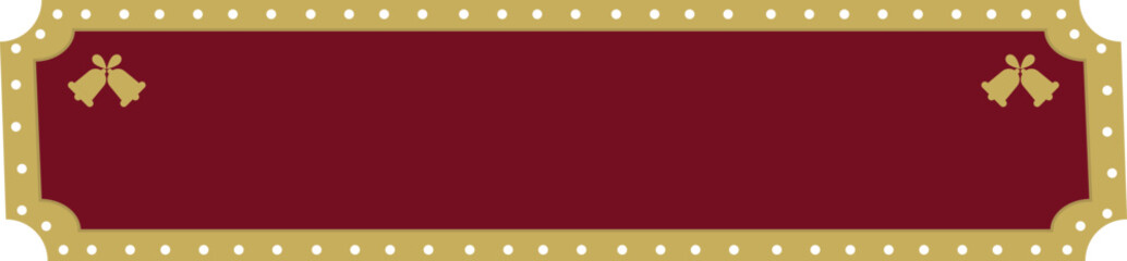 Elegant red and gold banner with decorative bell icons. Festive rectangular frame for holiday greetings or special event announcements.