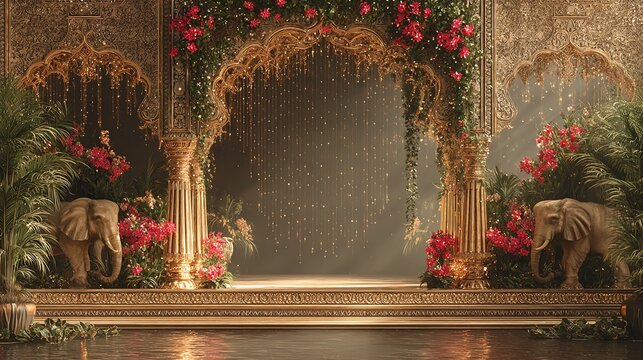 Traditional Indian Jaipur-Style Decorative Arch of Palace.


