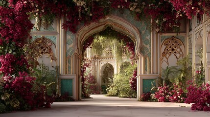 Traditional Indian Jaipur-Style Decorative Arch of Palace.

