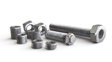 3D render of steel bolt and nut set
