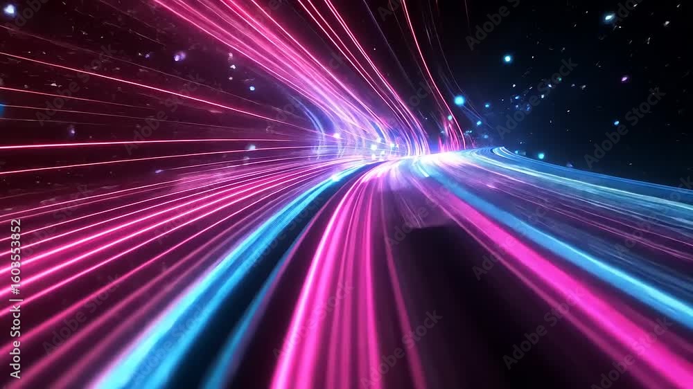 Wall mural vibrant neon light trails create a dynamic motion effect in a dark, futuristic environment