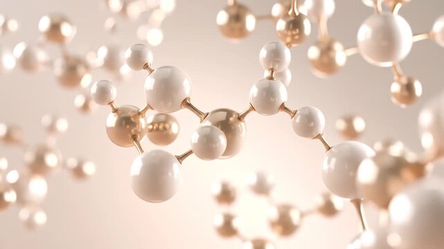 Abstract 3d Molecular Structure Design With Gold And White Spheres