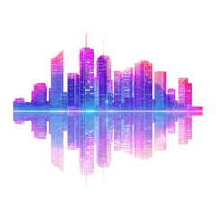 Obraz premium Glitch Cityscape Neon Skyline Reflection