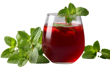 Refreshing drink: Glass of red juice with mint. Use for advertising, blogs, websites, design.