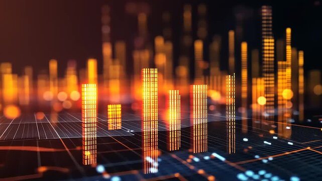 Abstract digital landscape with glowing data visualization and vibrant colors in a futuristic city - Powered by Adobe