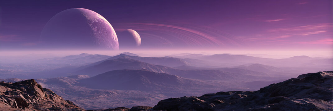 A surreal view of space from an alien planet’s surface