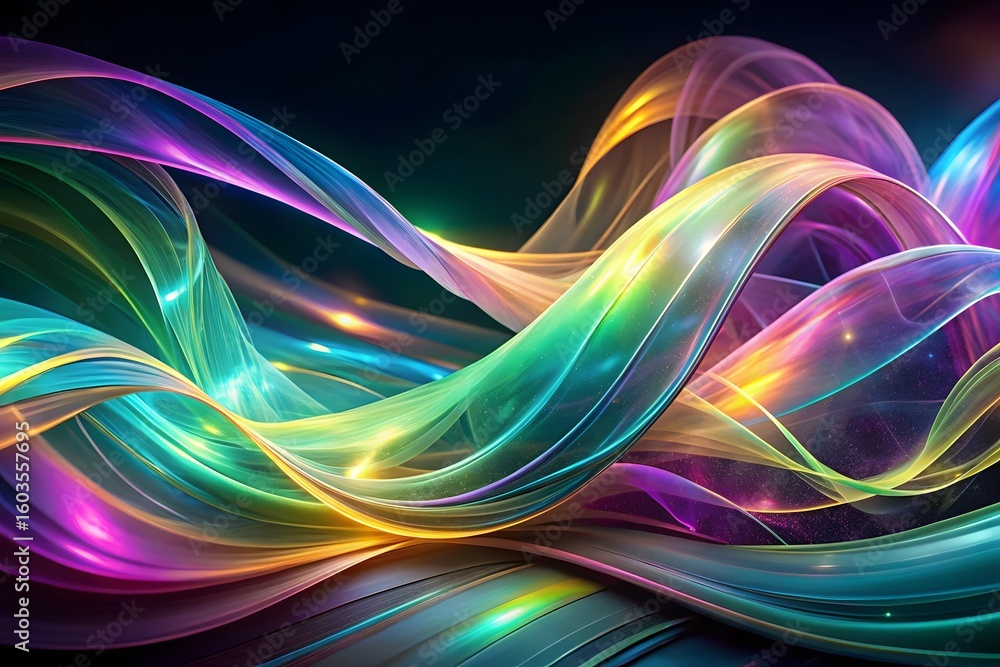 Aufkleber abstract rainbow waves of light flowing and intertwining with sparkles