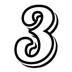 Bold Black Outline Number 3 Illustration