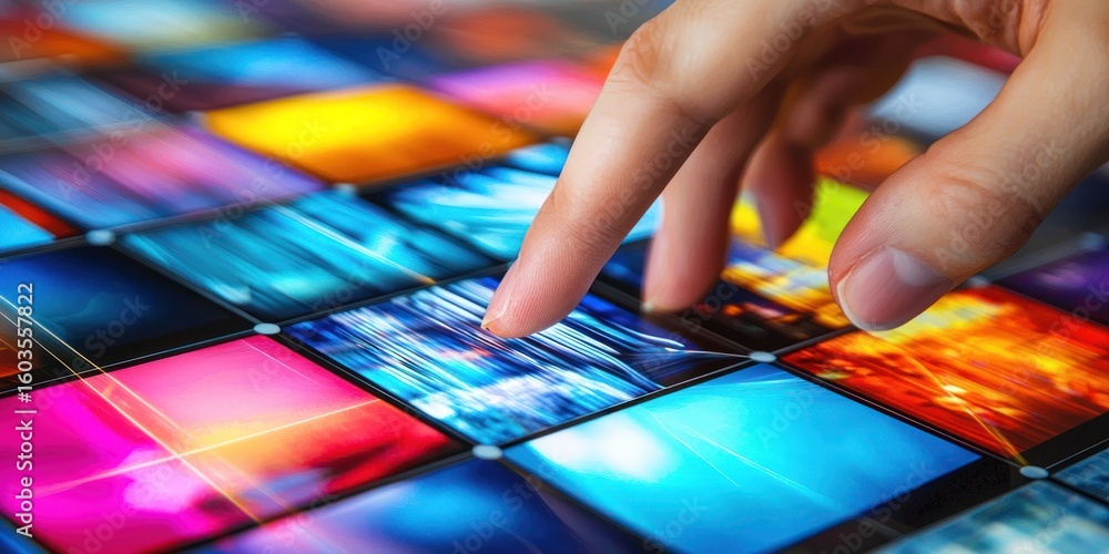 Aufkleber hands using a smartphone with modern ui interface