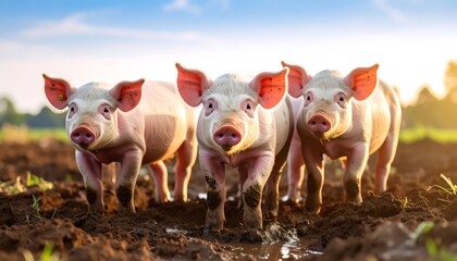 Three piglets in mud