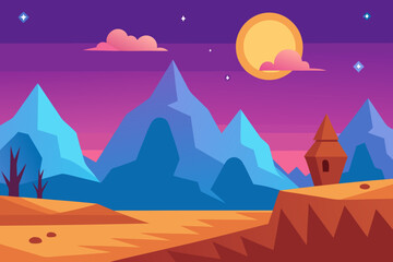 landscape with moon and stars