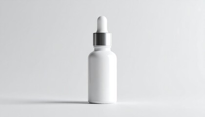 Blank white dropper bottle against a plain background