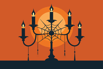 set of candles on spooky table with skulls vector illustration