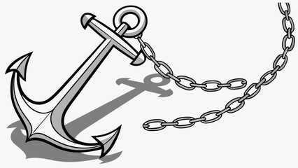 Nautical Anchor with Attached Chain and Shadow.