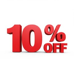 Ten percent off in red isolated on white background