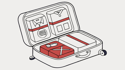 Open Suitcase with Packed Clothes and Travel Essentials Illustration.