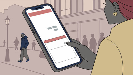 Person Using Smartphone in City Setting.