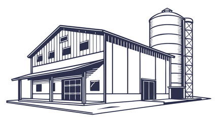 Rustic Farm Barn with Attached Silo Illustration.